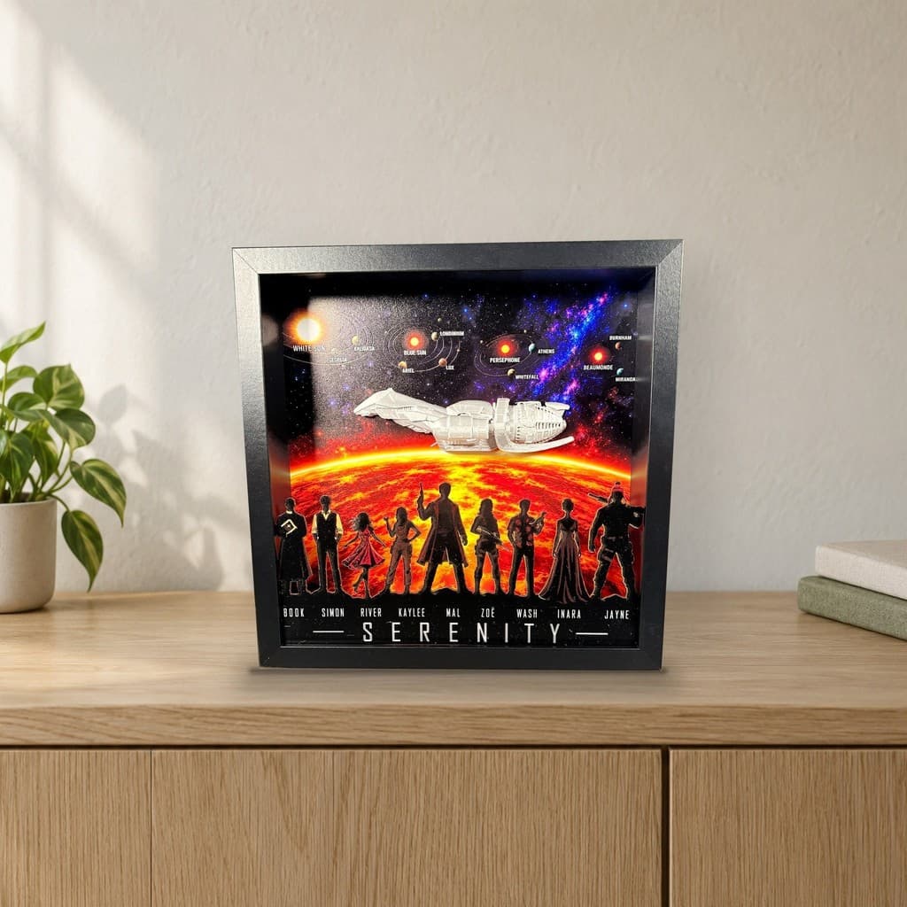 Firefly Serenity Shadow Box 25×25 cm – Crew-Silhouetten & 3D-Modell